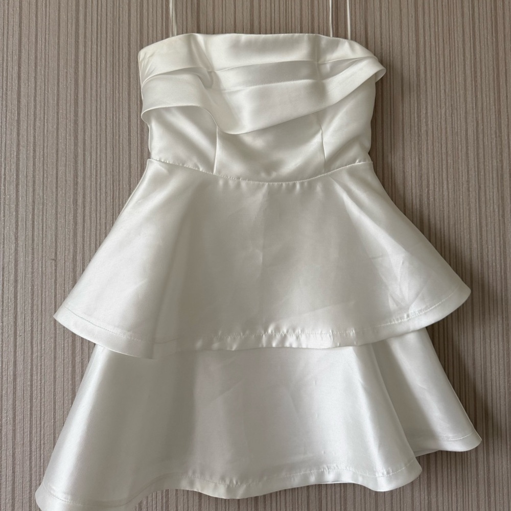Strapless White Peplum Tiered - graduation dress - bridal party